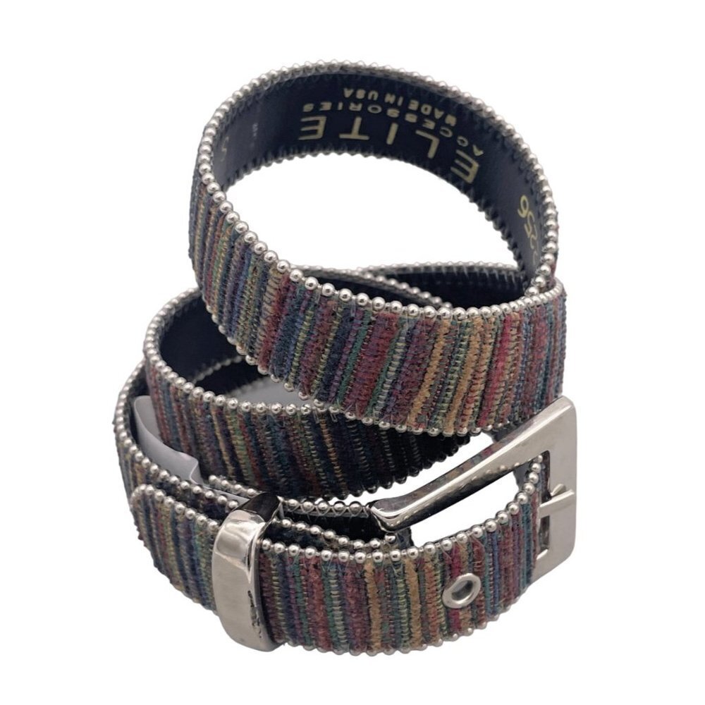 Elite Accessories Women Woven Belt Beaded Edge Made in USA Multicolor Small